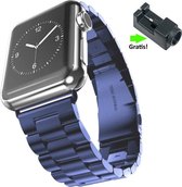 Blauw Stalen Horloge Band geschikt voor Apple Watch 1, 2, 3, 4, 5, 6, 7, 8, SE & Nike+, 38mm & 40mm "Vrouwenbreedte" Series - Roestvrij staal - RVS - 38 mm & 40 mm