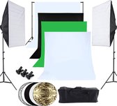 Fotostudio set met achtergrondsysteem, softboxen en studiolampen