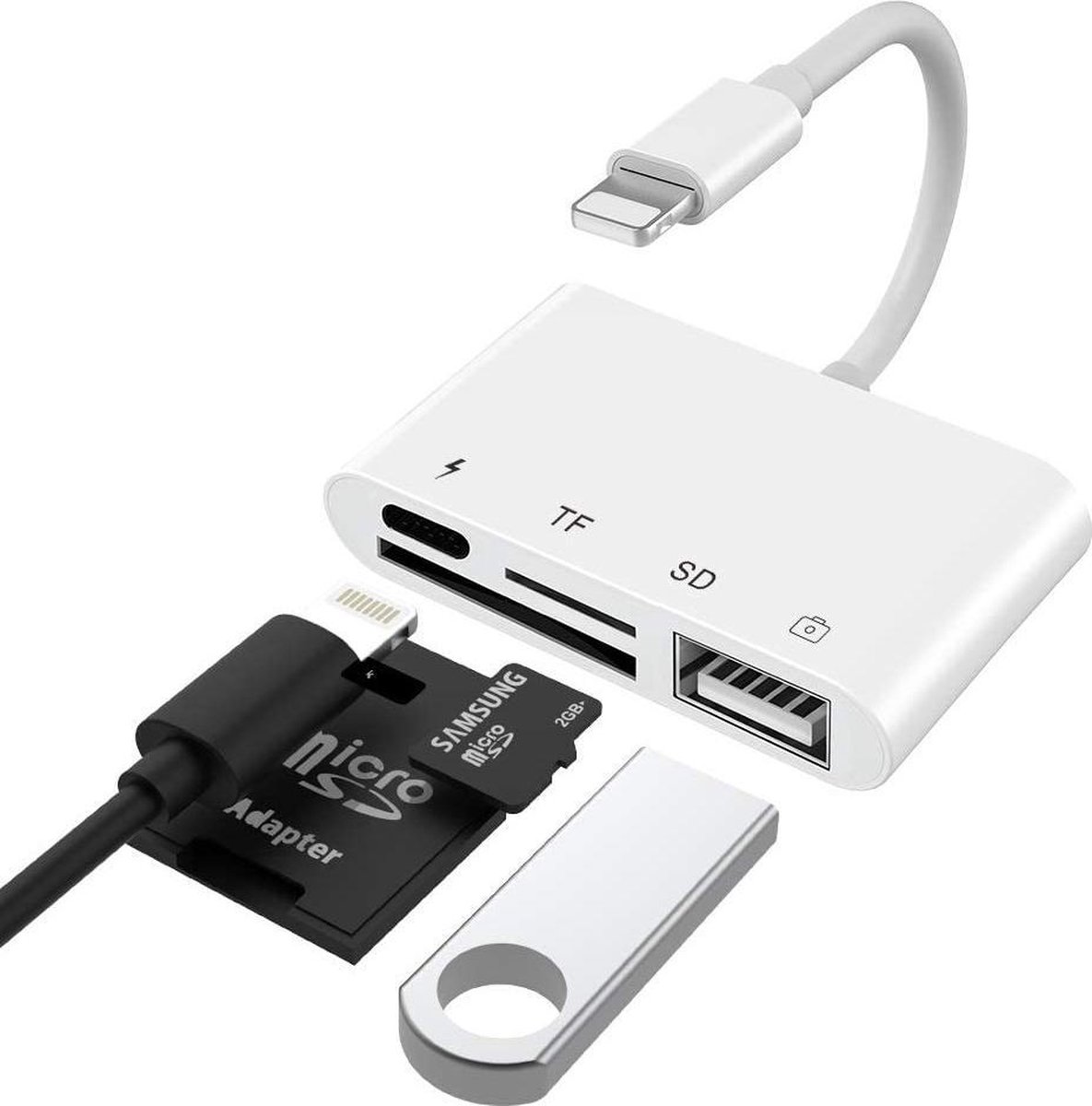 Vues Lightning naar Camera - Kaartlezer - Cardreader - 4-in-1 Reader - USB - SD Kaart - Adapter - Micro SD  -  Geschikt voor iPhone - iPad - Vues