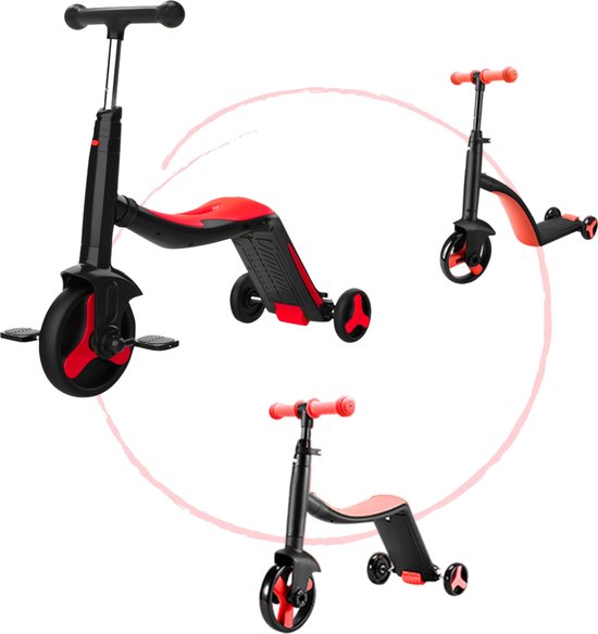 Trottinette 3-en-1 Red Black - Draisienne - Vélo| Trottinette enfant 3  roues | scooter... | bol.com