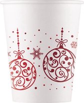 Kerst Bekers Kerstballen Rood Karton 200ml 8st