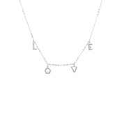 Silventi 9SIL 20225 Zilveren Ketting Dames -  letterhangertjes - LOVE - Zirkonia - 42cm - Zilverkleurig