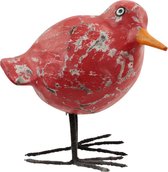 Bird wood ball red - 12x12x8 cm - rood - x - India - Sarana -