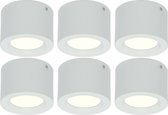 LED Downlight 6 Pack - Opbouw Rond Hoog 5W - Natuurlijk Wit 4200K - Mat Wit Aluminium - Ø105mm - BSE