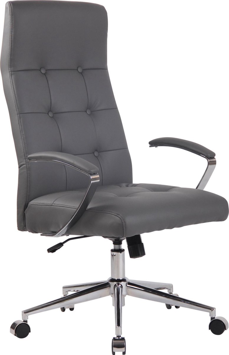 Bureaustoel - Bureaustoel voor volwassenen - Ergonomische bureaustoel - In hoogte verstelbaar - Kunstleer - Grijs - 61x65x124 cm