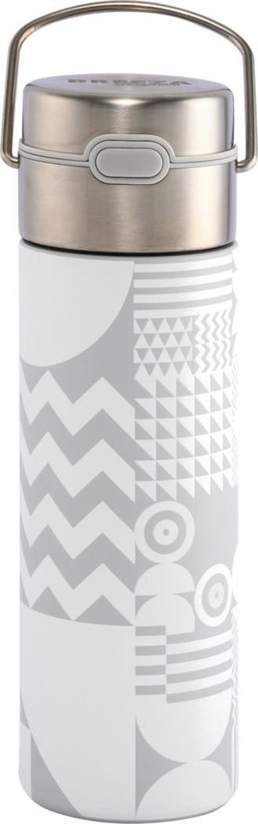 Eigenart LEEZA 'GEO WHITE' Dubbelwandige Drinkfles / Thermos met Zeef - Roestvrijstaal - 500 ml