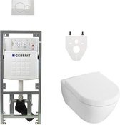 Villeroy en Boch Subway 2.0 DirectFlush toiletset met Geberit reservoir en bedieningsplaat softclose wit