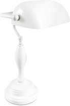 relaxdays Bankierslamp wit glas, Retro modern model, Bureaulamp, Notarislamp, Tafel lamp.