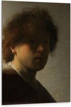 Dibond - Oude meesters - Zelfportret, Rembrandt van Rijn, ca. 1628 - 80x120cm Foto op Aluminium (Met Ophangsysteem)