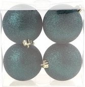 KERSTBALLEN SET 4 STUKS | KERSTVERSIERING | GLITTER PETROL | D8 CM | IN PVC BOX