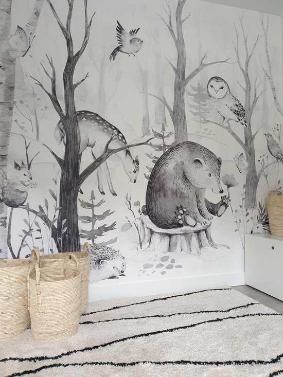 Fotobehang Dieren in het Bos - Zwart Wit - 384x260 cm | Hoge Kwaliteit  Vliesbehang... | bol