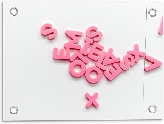 Tuinposter – Roze Letterfiguren - 40x30cm Foto op Tuinposter  (wanddecoratie voor buiten en binnen)