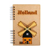 KOMONI - Duurzaam houten Notitieboek - Dagboek -  Gerecycled papier - Navulbaar -  A5 - Gelinieerd -  Holland Molen