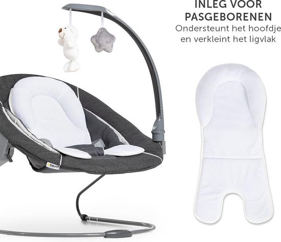 hauck Kinderstoel Alpha Plus Newborn set met 2-in-1 bouncer - meegroeiende houten babystoel vanaf de geboorte, incl. zitkussen en opzetstuk voor pasgeborenen - donkergrijs