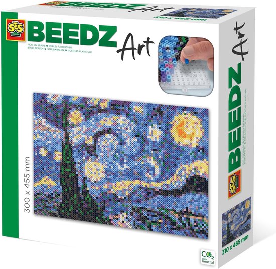 SES Beedz Art - Van Gogh - De Sterrennacht - 7000 strijkkralen - kunstwerk van strijkkralen - complete set inclusief grondplaten en strijkvel
