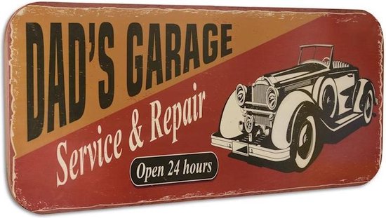 verdrietig premier Keizer Muurplaat Dad's Garage - Groot formaat - Wanddecoratie - 100,5 x 46 cm -  Rood - Blik -... | bol.com