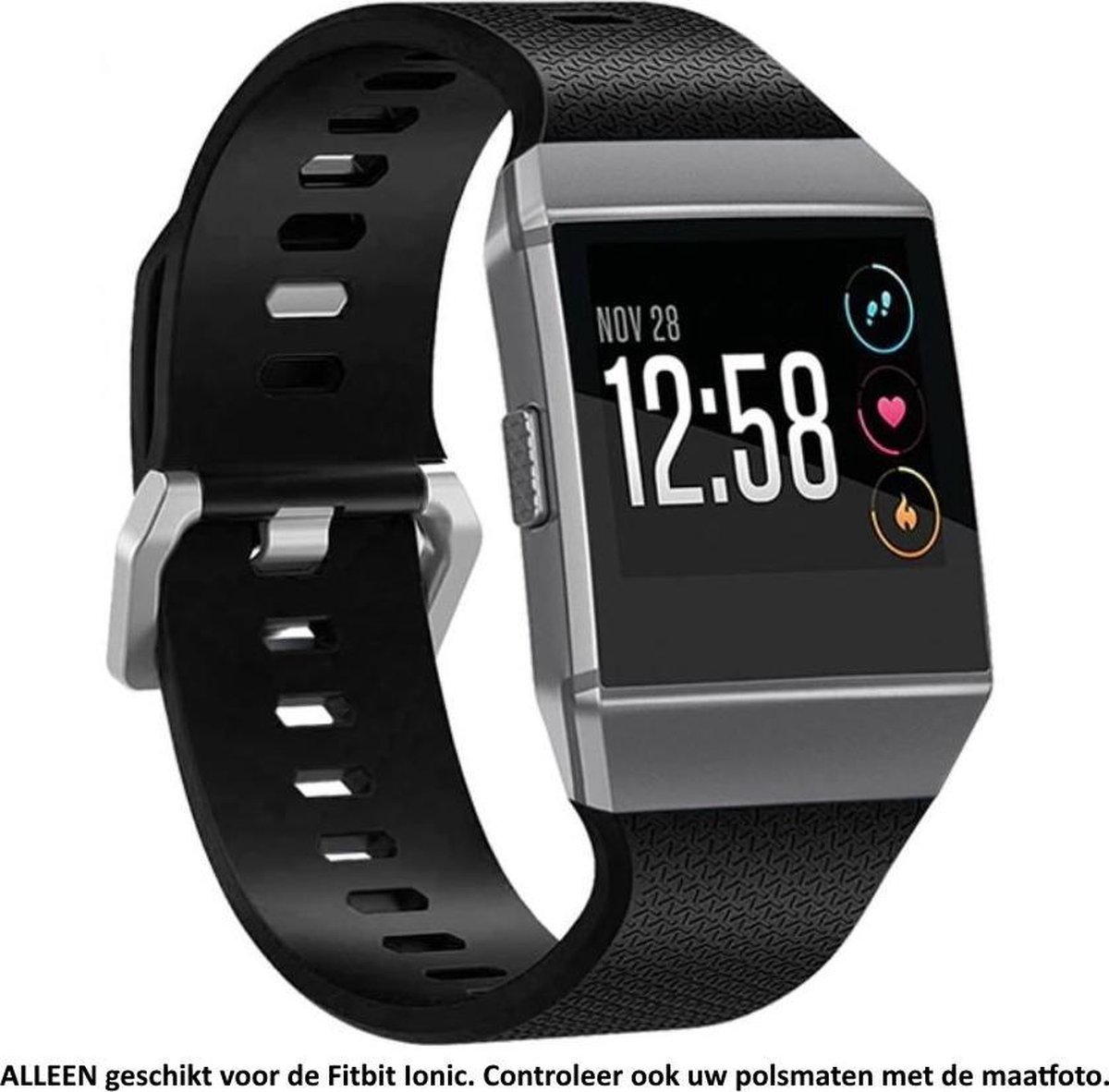 Siliconen bandje - Geschikt voor Fitbit Ionic - Zwart – Maat: zie maatfoto