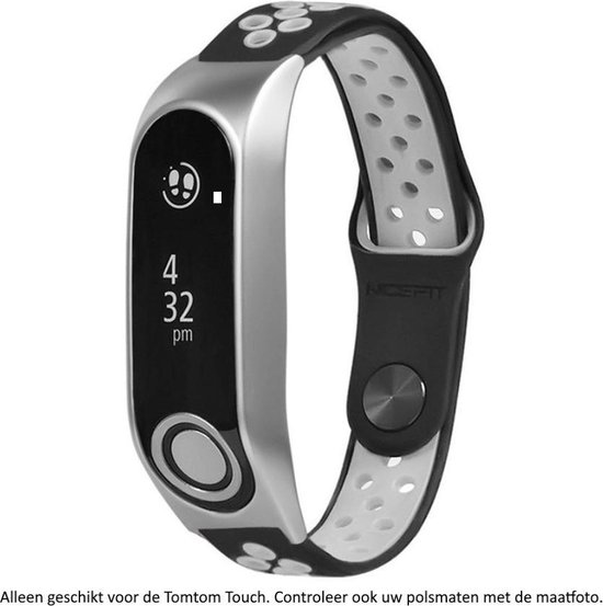 Zwart Grijs Siliconen bandje geschikt voor TomTom Touch (Cardio) - horlogeband - polsband - strap
