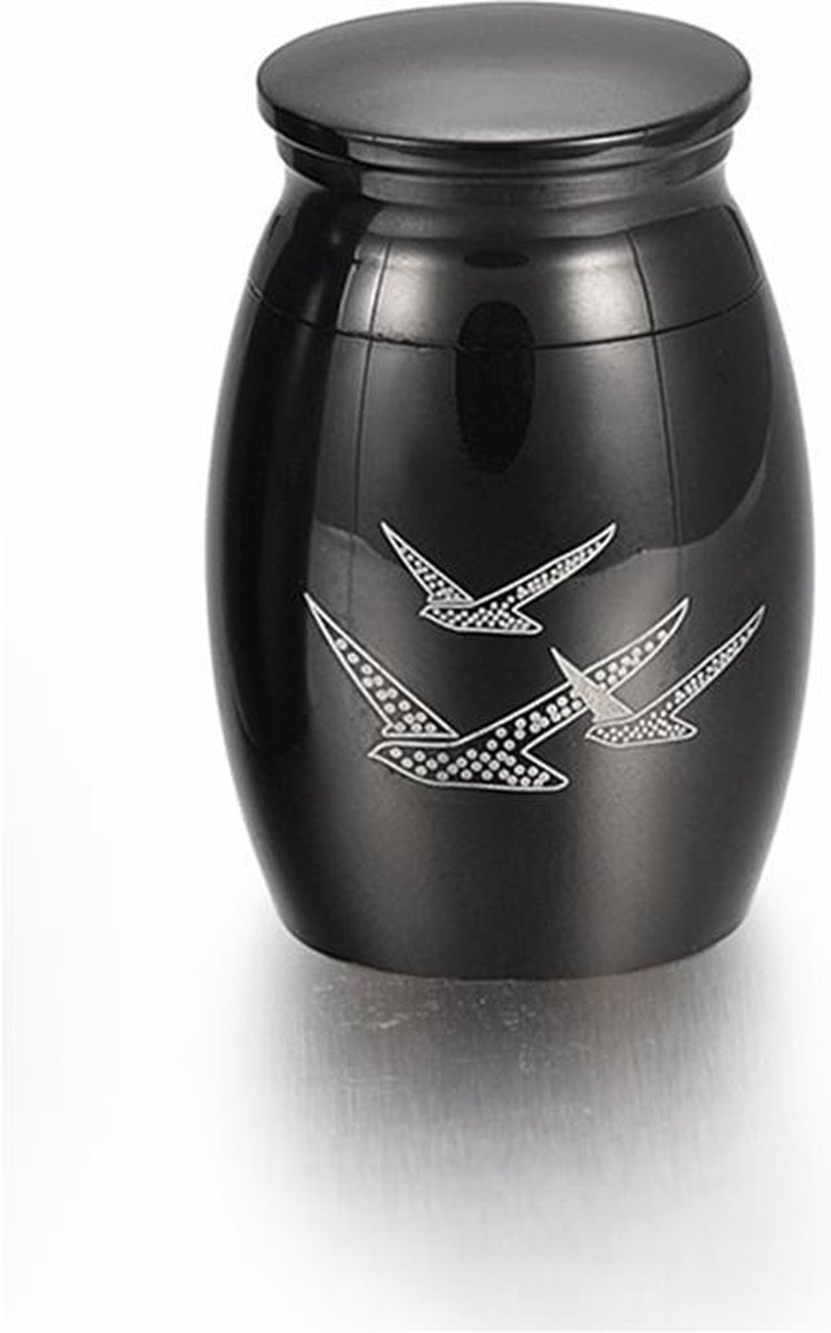 Mini urn - Gedenk urntje - Voor kleine hoeveelheid as - 2,5 cm - Herinnering urn - Zwartkleurig - Vogels
