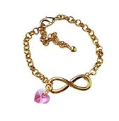 Luxe Infinity armband Gold - Kerstcadeau -  Swarovski hartje Roze - dames armbanden - Armband dames – Hart armband - Cadeau voor Vrouw - Moeder - Sinterklaas - Kerst – Geschenk ker