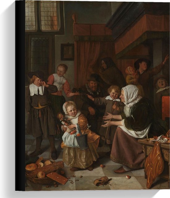 Canvas  - Oude meesters - Het Sint-Nicolaasfeest, Jan Havicksz. Steen - 30x40cm Foto op Canvas Schilderij (Wanddecoratie op Canvas)