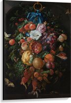 Canvas  - Oude meesters - Festoen van vruchten en bloemen, Jan Davidsz. de Heem - 80x120cm Foto op Canvas Schilderij (Wanddecoratie op Canvas)