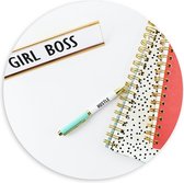 Forex Wandcirkel - '''Girl Boss''' Bureau - 100x100cm Foto op Wandcirkel (met ophangsysteem)