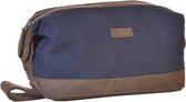 Dermata toilettas van canvas met leer 2846CV blauw/bruin