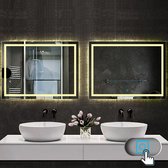 LED rechthoekige badkamerspiegel 90x60 cm,smalle licht banen rondom wandspiegel,enkele touch sensor schakelaar,warm wit,anti-condens