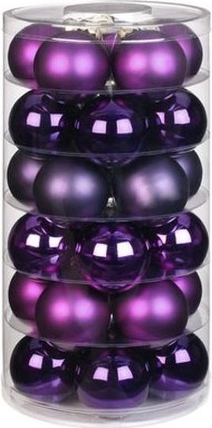 30x Paarse glazen kerstballen 6 cm glans en mat - Kerstboomversiering paars  | bol.com