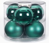 6x Donkergroene glazen kerstballen 10 cm glans en mat - Kerstboomversiering donkergroen