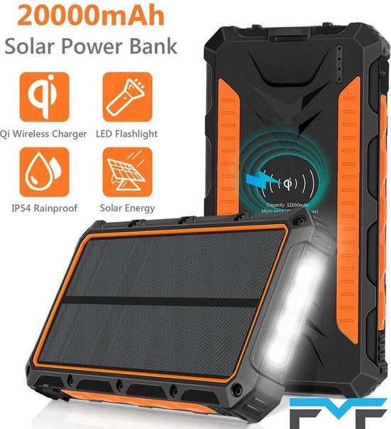 Bijna Reis waarheid FMF - Solar - QI Wireless - Powerbank - 20.000 mAh - Verlichting - Zonne- energie - USB... | bol.com