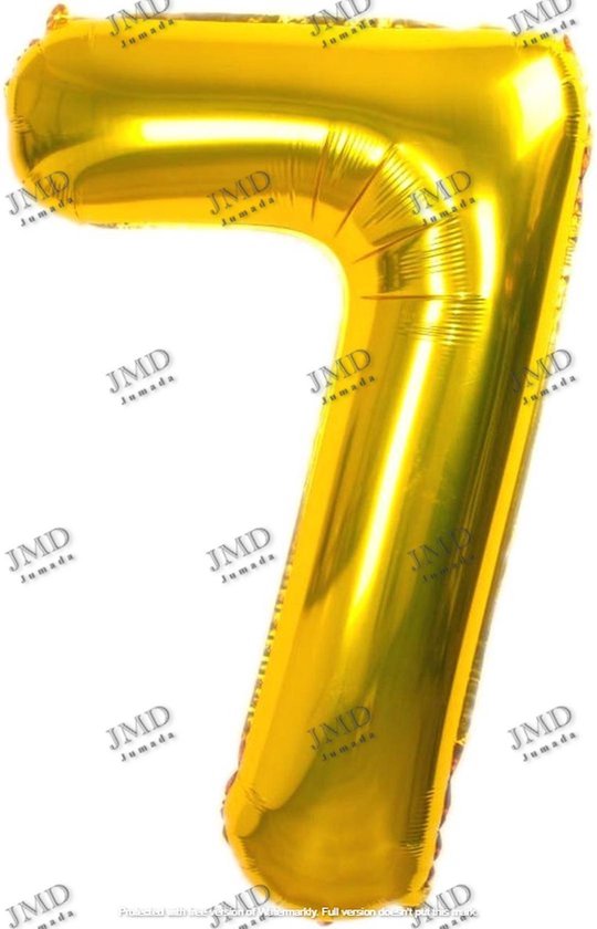 Folie ballon XL 100cm met opblaasrietje - cijfer 7 goud - 7 jaar folieballon - 1 meter groot met rietje - Mixen met andere cijfers en/of kleuren binnen het Jumada merk mogelijk