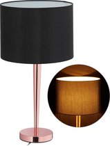 relaxdays tafellamp koper - schemerlamp groot - tafellampje E27 - nachtlamp zwart - rond
