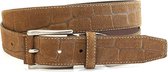 JV Belts Suede bruine heren riem croco - heren riem - 3.5 cm breed - Bruin - Echt Suede croco look - Taille: 115cm - Totale lengte riem: 130cm