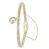 Lucardi Dames Armband mesh goldplated letter G met kristal - Staal - Armband - Cadeau - 19 cm - Goudkleurig