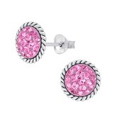Oorbellen dames | Oorstekers | Zilveren oorstekers, rond met roze kristallen | WeLoveSilver