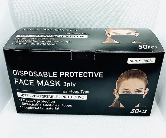Mondkapje wasbaar + masker verlenger - Mondmasker - Face Mask - Gezichtsmasker - Gezichtsbescherming – Adembescherming - Herbruikbaar – niet medisch - met elastiek - ecologisch - 3-laags - volwassenen - zwart - PRVNTS