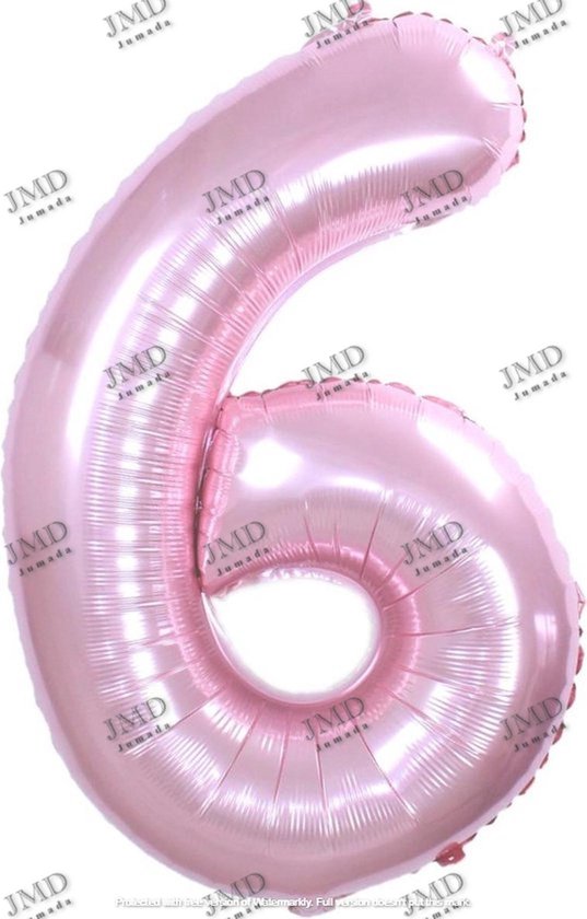 Folie ballon XL 100cm met opblaasrietje - cijfer 6 roze - 6 jaar folieballon - 1 meter groot met rietje - Mixen met andere cijfers en/of kleuren binnen het Jumada merk mogelijk