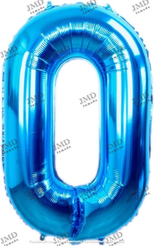Folie ballon XL 100cm met opblaasrietje - cijfer 0 blauw - 10 jaar folieballon - 1 meter groot met rietje - Mixen met andere cijfers en/of kleuren binnen het Jumada merk mogelijk