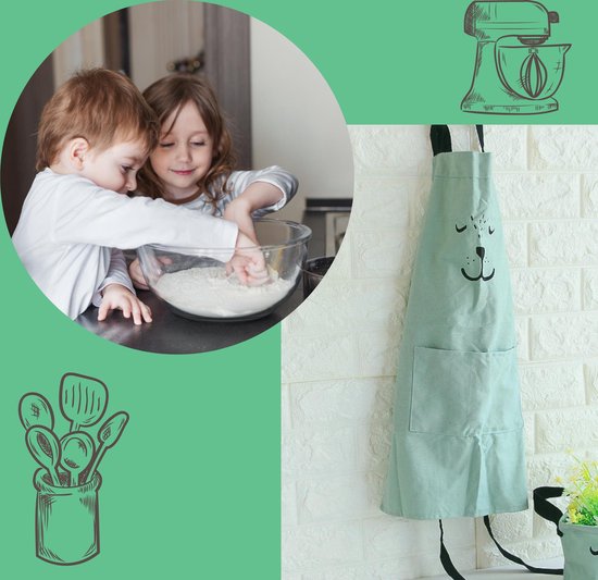 kookschort kinderen - keukenschort voor kinderen - groen kinderschort - keukenschortje - Blijderij - Merkloos