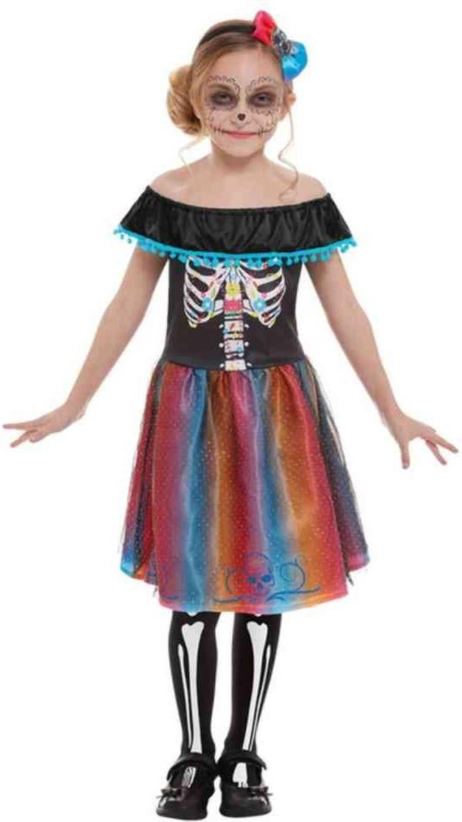 Smiffys Kinder Kostuum -Kids tm 9 jaar- Day Of The Dead Girl Multicolours