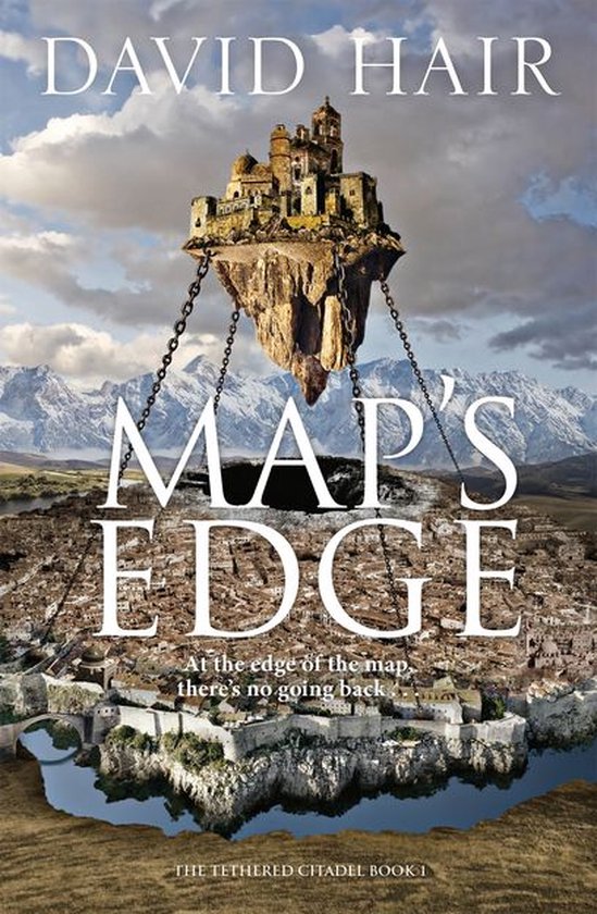Boekomslag met een zwevende citadel boven een stad, met de tekst 'DAVID HAIR MAP'S EDGE'.