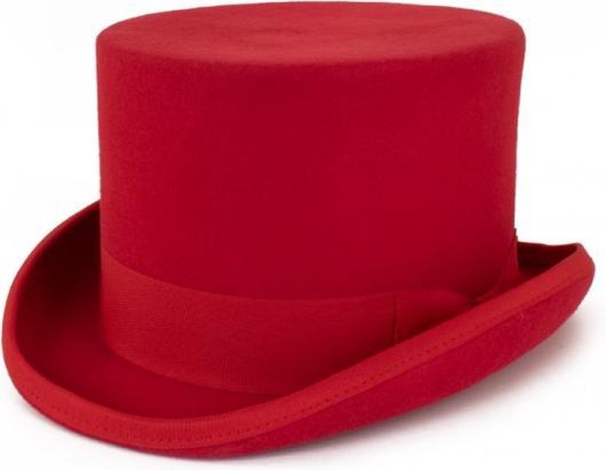 Hoge hoed rood steampunk tophat - maat 59-60-61 - heren dames rode | bol.com
