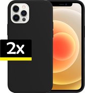 Hoes voor iPhone 12 Pro Case Hoesje Siliconen Hoes Back Cover Zwart - 2 Stuks