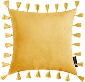 Lucy’s Living Luxe sierkussenhoes Velvet FRINGE - geel - 45 x 45 cm - kussen - kussens - fluweel - wonen - interieur