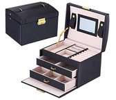 Levabe Sieraden Doos - Luxe Bijouterie Kistje - Juwelen Box met Houder - 24 Vakken – Ketting / Ring / Oorbellen / Horloge - Dames / Meisjes – Zwart