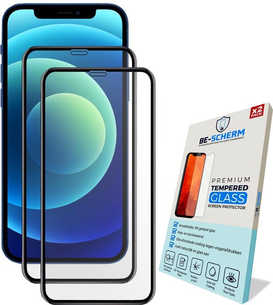 BE-SCHERM iPhone 12 Pro Max Screenprotector Glas - Tempered Glass - Full Cover - 2x