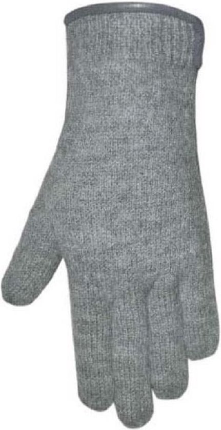 Handschoenen dames van 100% wol en met echt leren randje lichtgrijs (M)