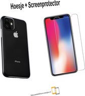 Apple Iphone 11 siliconen hoesje transparant + Apple Iphone 11 tempered glass screenprotector